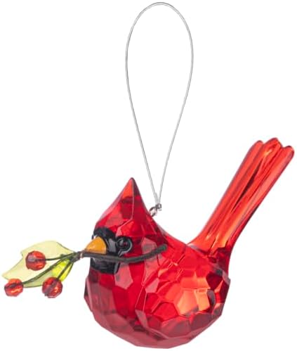 Elegant Holly Berry & Mistletoe Cardinal Ornaments