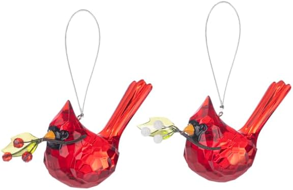 Elegant Holly Berry & Mistletoe Cardinal Ornaments
