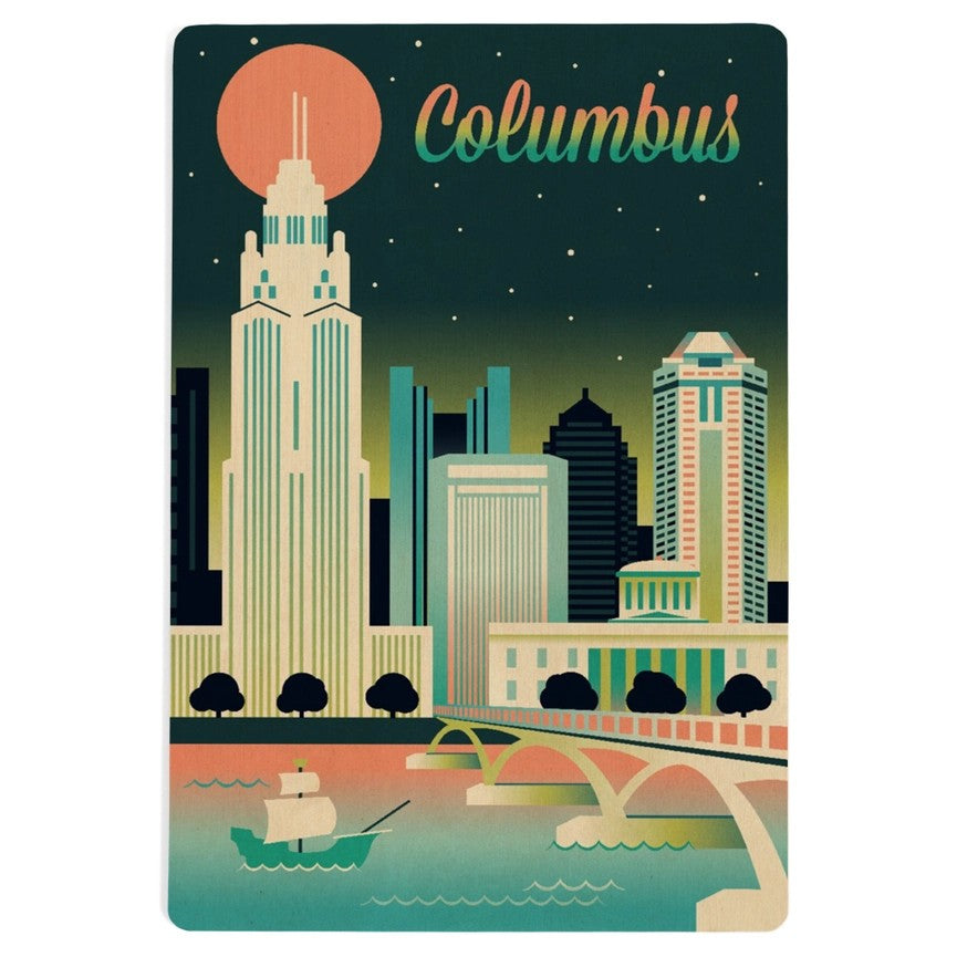 Columbus Skyline Wood Postcards