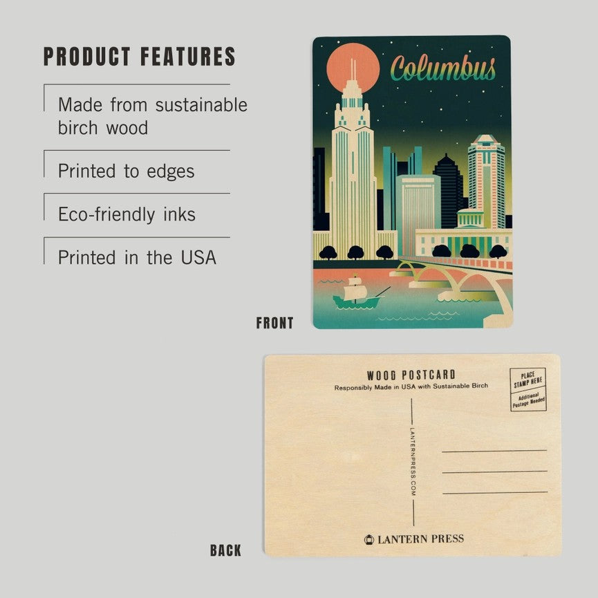 Columbus Skyline Wood Postcards