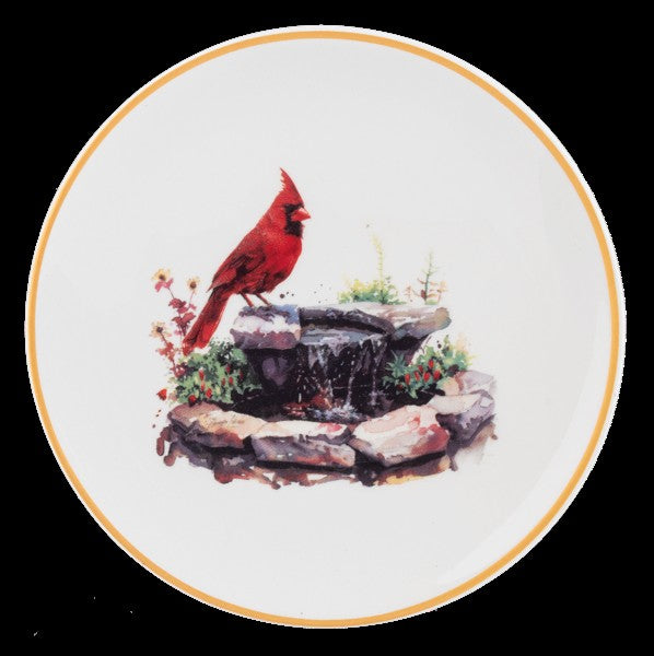 Round Trinket Dish with Watercolor Cardinal