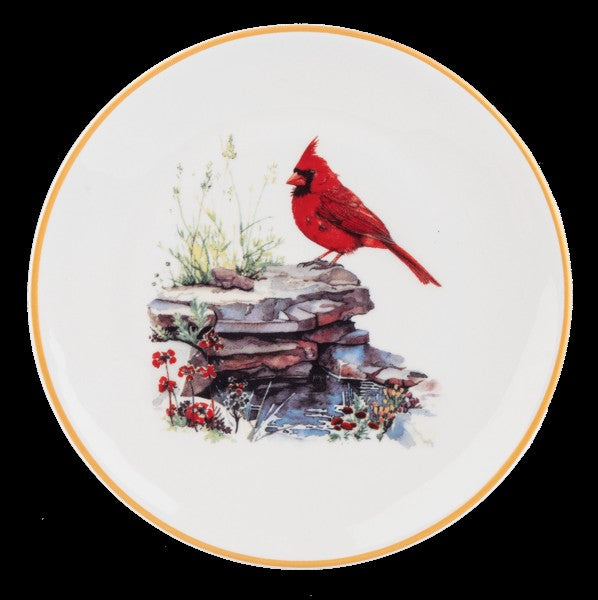 Round Trinket Dish with Watercolor Cardinal