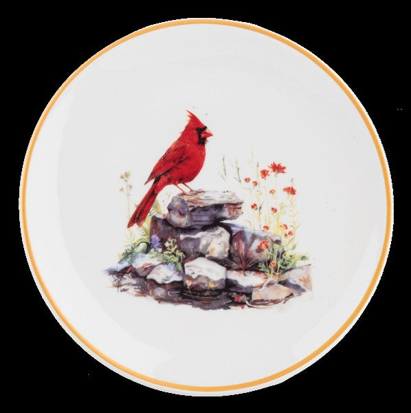 Round Trinket Dish with Watercolor Cardinal